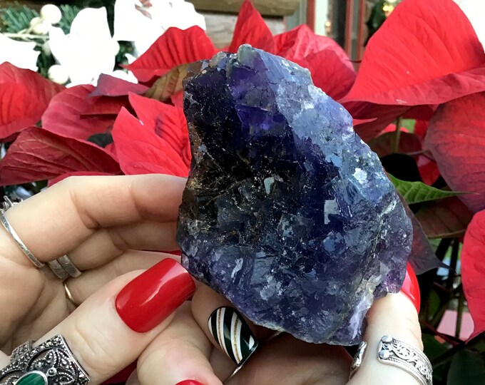 Purple Fluorite Crystal Cluster ~ 10 oz. ~ 3“ Long ~ Sparkling Crystals on Matrix ~ Cubic Formation ~ Home Decor ~ Fast & Free Shipping