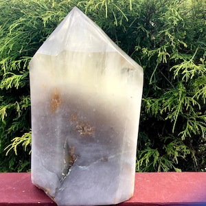 Large Clear Quartz Crystal Generator: 11&quot; Multi Point Tower with Rainbow Inclusions