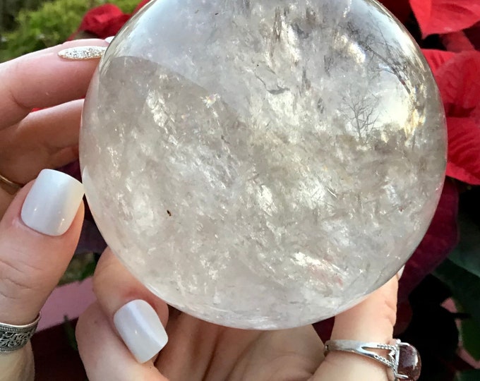 Clear Quartz Crystal Ball ~ Large 2 Lb. 9 oz. ~ 3" Wide ~ Polished Sparkling Sphere ~ Reiki, Altar, Feng Shui, Meditation Room, Home Decor
