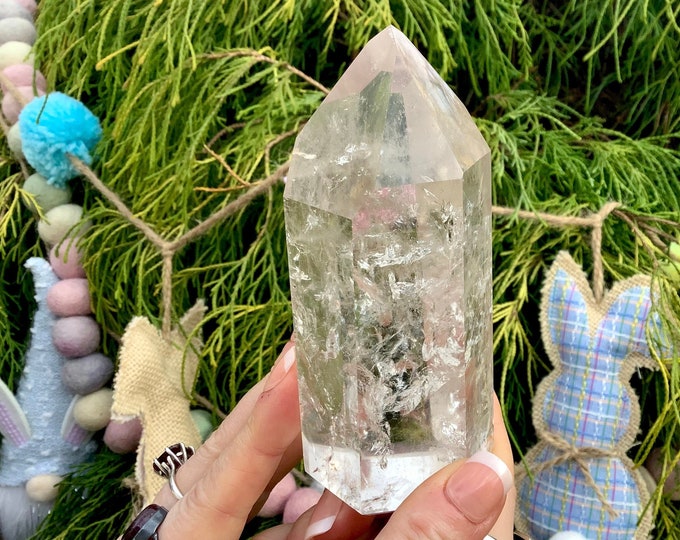 Ultra Clear Quartz Crystal Generator: Silver Flash Inclusions, 5" Tall