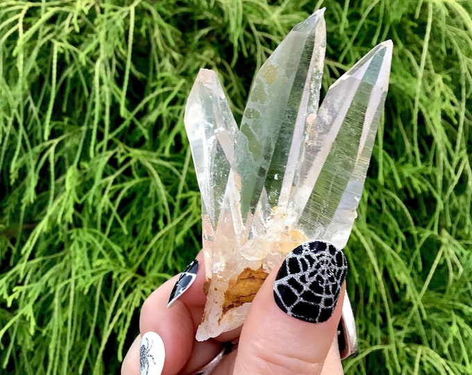 Clear Quartz Crystal Cluster ~ 3.2 oz. ~ 3" Long ~ Triple Points ~ Ancient Striations ~ Ultra Clear Columbian Quartz ~ Fast & Free Shipping
