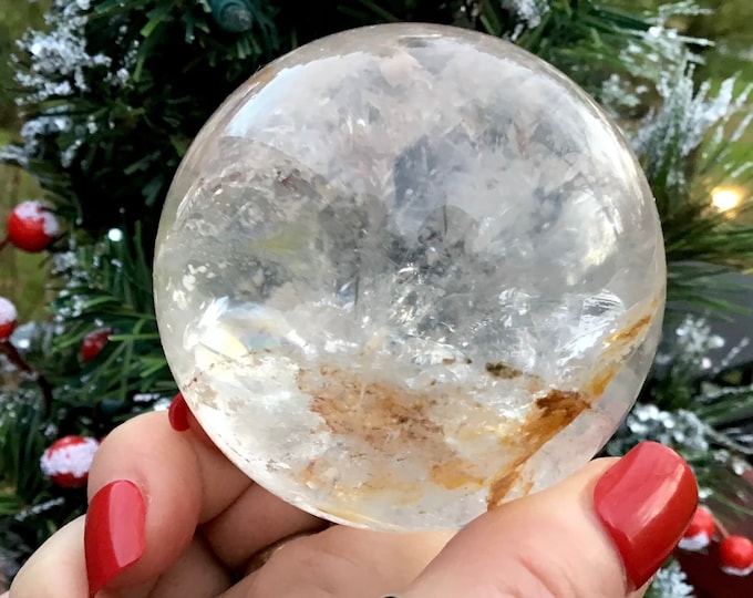 Quartz Crystal Ball 11.6 oz. Clear Sphere ~ 2" Wide Ultra Sparkling Golden Healer ~ Beautiful Reiki, Altar Feng Shui Meditation Room Display