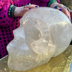 Quartz Skull Clear Crystal Large 70 Lb. High Quality Hand Carved ~ 14" Long ~ One of a Kind ~ Translucent Sparkling Rainbow Inclusions