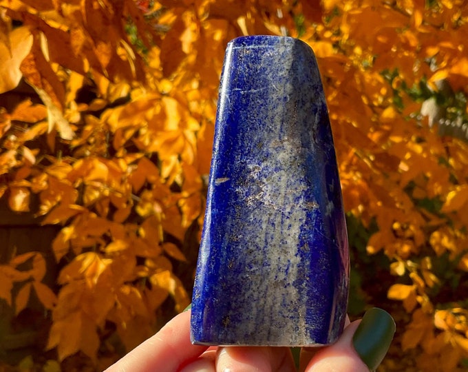 Lapis Lazuli Freeform Crystal ~ Large 10 oz. ~ 3 1/2" Long ~ Sparkling Deep Blue Color Stone ~ Reiki, Altar Display ~ Polished to Perfection