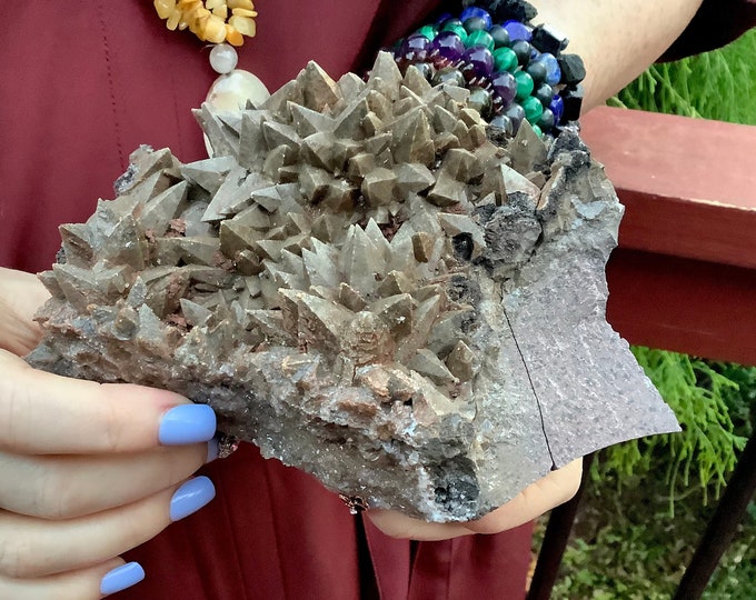 Cave Calcite Crystal Cluster ~ Large 1 Lb. 6 oz. ~ 5" Long ~ Natural Display Mineral on Matrix ~ Sparkling Points ~ Fast & Free Shipping