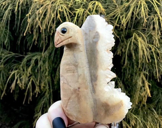 Golden Healer Quartz Crystal Bird Carving ~ Large 8.9 oz. ~ 3" Tall ~ Hand Carved ~ Free Standing Display Sculpture ~ Fast & Free Shipping