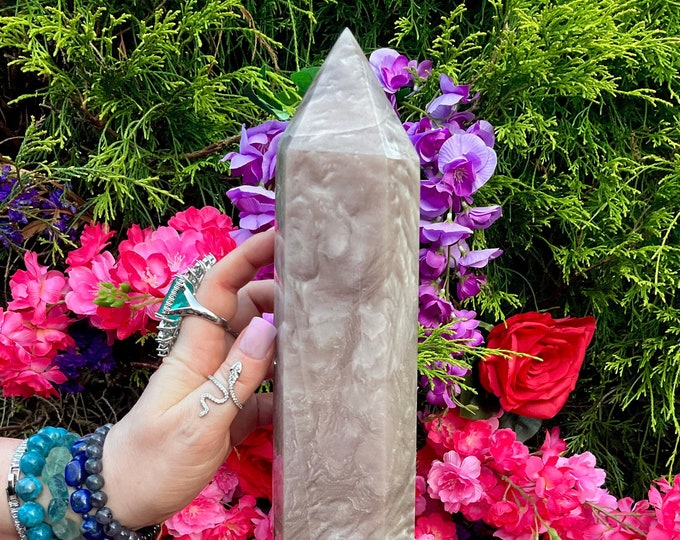 Large Lavender Fluorite Crystal Generator: 14" Tower, Pastel Purple & White