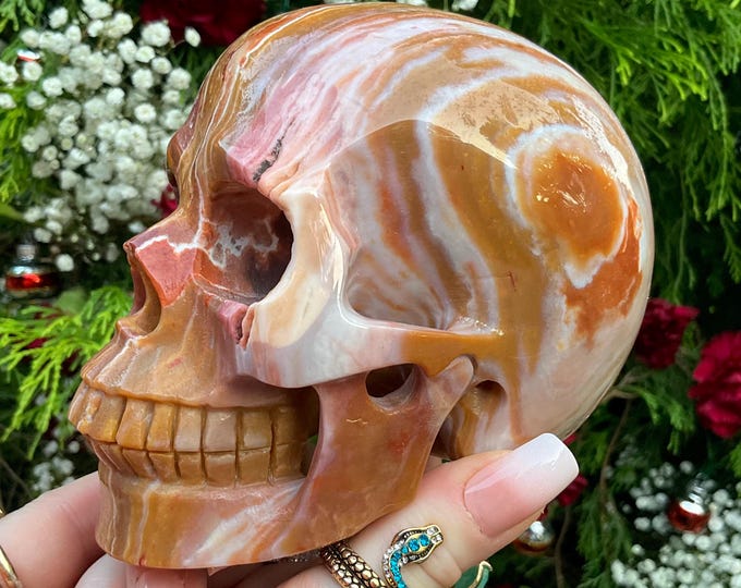 Mookaite Jasper Crystal Skull ~ Large 2 Lb. 9 oz. ~ 5" Long ~ Hand Carved Sculpture ~ One-of-a-Kind Swirling Red, Yellow, & Brown Colors