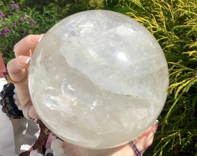 Clear Quartz Crystal Ball ~ Large 11 lb. 7 oz. Polished Sphere ~ 6" Wide ~ Beautiful Display ~ Reiki Altar Meditation ~ Fast & Free Shipping
