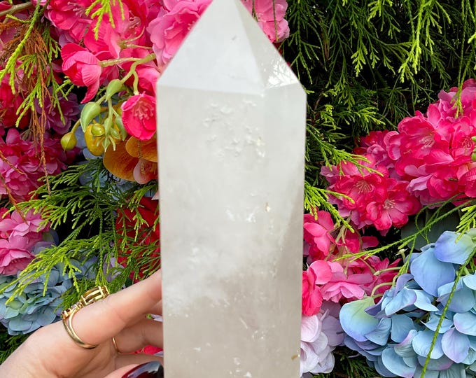 Large Clear Quartz Crystal Generator: Silver Inclusions, Altar Decor