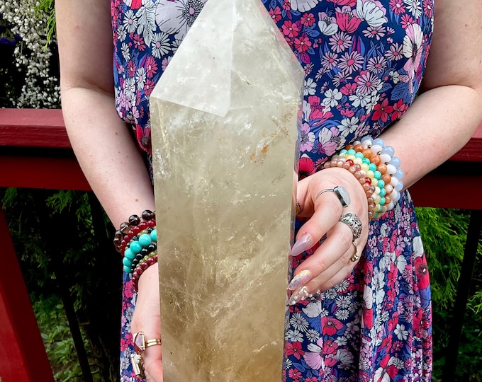 Citrine Crystal Generator ~ Large 19 lb. 2 oz. ~ 18" Tall ~ Smokey Inclusions ~ Metaphysical Home Decor ~ Solar Plexus Chakra Reiki Altar ~