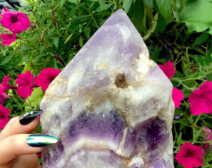 Chevron Amethyst Crystal Point ~ Large 3 Lb. 12 oz. ~ 6" Long ~ Gorgeous Purple Quartz DIsplay Specimen ~ Fast & Free Shipping, USA