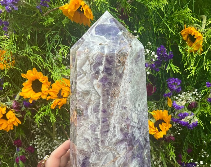Amethyst Crystal Generator ~  Large 13 lb. Tower ~ 12" Tall Tower ~ Stunning Violet Purple White Colors ~ Fast & Free Shipping