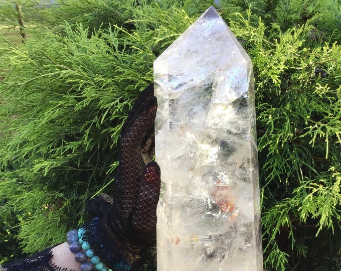 Clear Quartz Crystal Generator ~ Large 8 lb. 6 oz. ~ 11 1/2" Tall ~ White Swirling Inclusions ~ Free Standing Pillar ~ Free & Fast Shipping