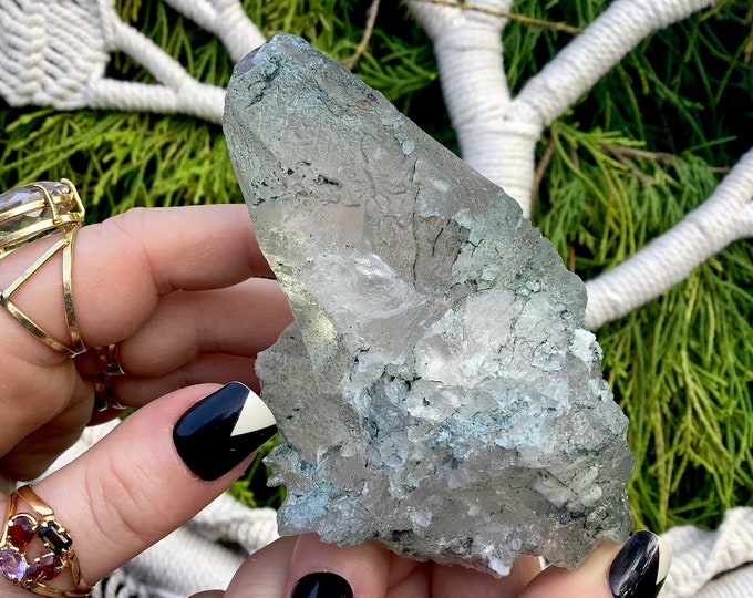 Nirvana Quartz Crystal Cluster ~ 8 oz. ~ 4" Long ~ Himalayan Glacial Ice Quartz ~ Actinolite Inclusions ~ Ancient Striations ~ Free Shipping