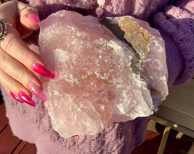 Large Rose Quartz Crystal Cluster: 3 lb Baby Pink Meditation Stone