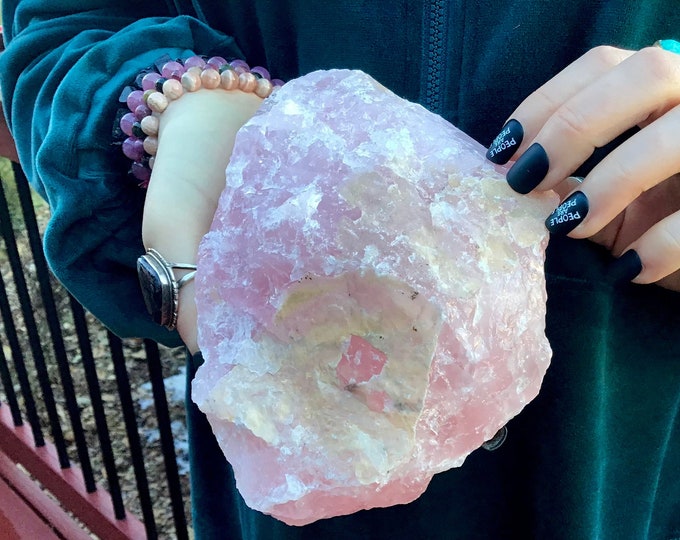 Rose Quartz Crystal ~ Large 2 Lb. 3 oz. ~ 6" Long ~ Natural Baby Pink w/ Golden Healer ~ Unpolished Natural Cluster ~ Free Fast Shipping