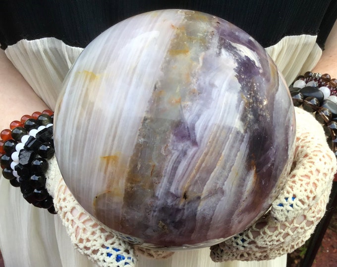 Large Purple Fluorite Crystal Ball, 4" Polished Reiki Sphere