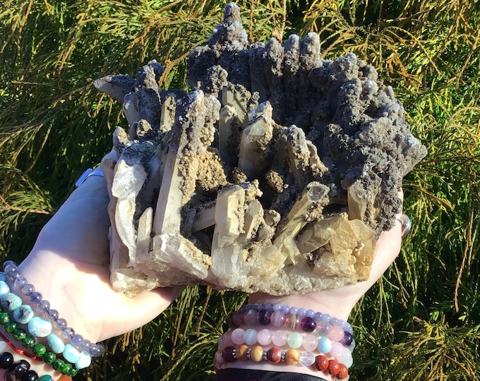 Quartz Crystal Mica / Pyrite Encrusted Large 4 Lb. 15 oz. ~ Cluster - 7" Long - Rare Ancient Mineral Meditation Stone - Fast & Free Shipping