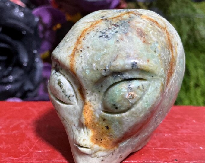 African Turquoise Alien Crystal Mini Skull ~ 5 oz. ~ 1 1/2" Long ~ Sparkling Blue Green Gemstone ~ Hand-Carved Sculpture