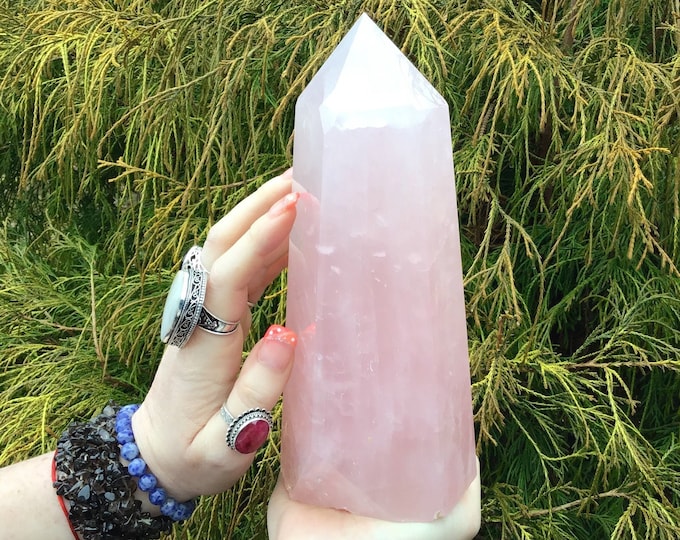 Rose Quartz Crystal Generator ~ Large 4 lb. 3 oz. ~ 8" Tall Tower ~ Stunning Natural Home Decor ~ Fast & Free Shipping USA + Global Shipping
