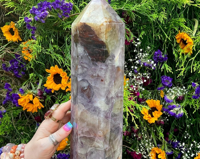 Yellow & Purple Fluorite Crystal Generator ~ Large 13 Lb. 7 oz. ~ 15" Tall ~ Home Decor ~ Fast and Free Shipping, U.S.A. + Global Shipping ~