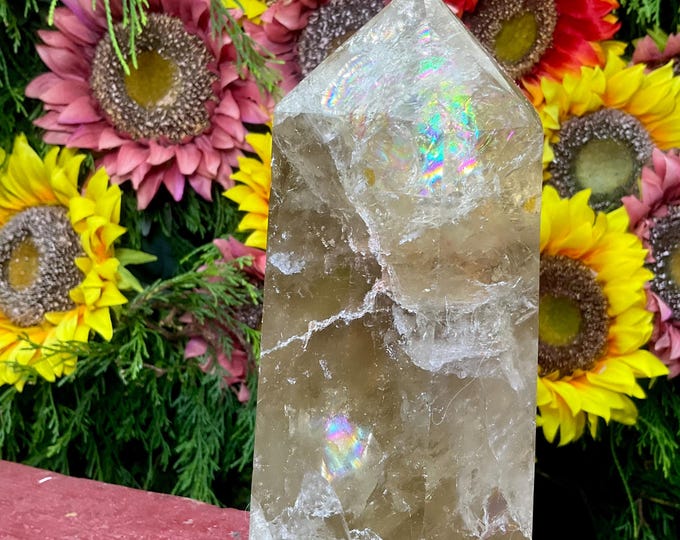 Citrine Crystal Generator ~ Large 3 Lb. ~ 7" Tall Tower ~ Ultra Clear Point ~ Natural Golden Color ~ Rainbow Inclusions ~ Fast Free Shipping