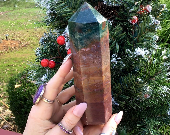 Bloodstone Crystal Generator ~ Large 1 Lb. 4 oz. ~ 6" Tall Tower ~ Beautiful Red, Green and White Jasper ~ Free & Fast Shipping + Gift Wrap