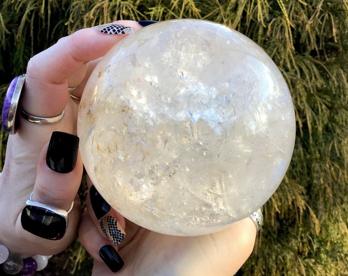 Clear Quartz Crystal Ball ~ Large 3 Lb. 5 oz. ~ 3" Wide ~ Rainbow Inclusions ~ Beautiful Reiki Sphere ~ Altar, Home Décor, Feng Shui