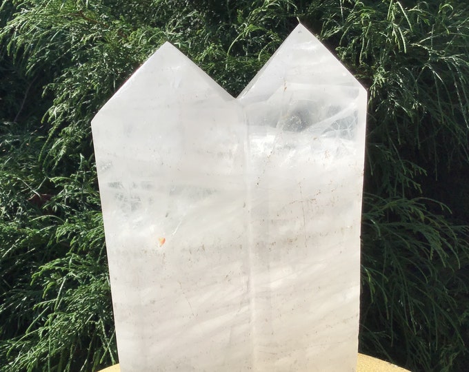 Clear Quartz Twin Flame Generator ~ Large 6 Lb. ~ 8" Tall Double Point Tower ~ Free Shipping