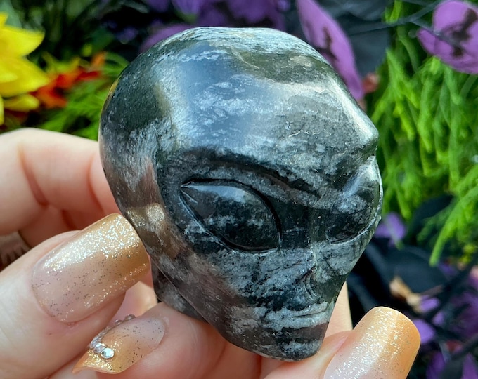 Picasso Jasper Alien Mini Crystal Skull ~ Large 5 oz. ~ 2" Tall ~ With Subtle Gray Patterns ~ One-of-a-Kind Sculpture ~ Fast & Free Shipping