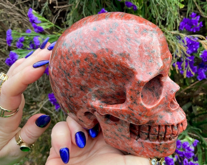 Red Jasper Crystal Skull ~ 2 Lb. 13 oz. ~ 5" Long High Quality ~ Expertly Hand-Carved Sculpture Vivid Red & Black Colors ~ Fast Shipping
