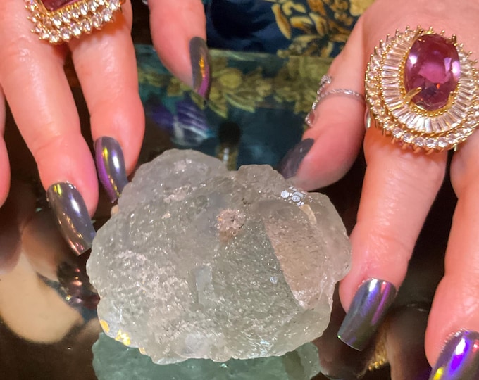 Translucent Green Fluorite Crystal 6 oz. Cluster ~ 2 1/2" Long ~ Green Cubic Natural Formation Rare Ocean Green Color, Sparkling Gemstone