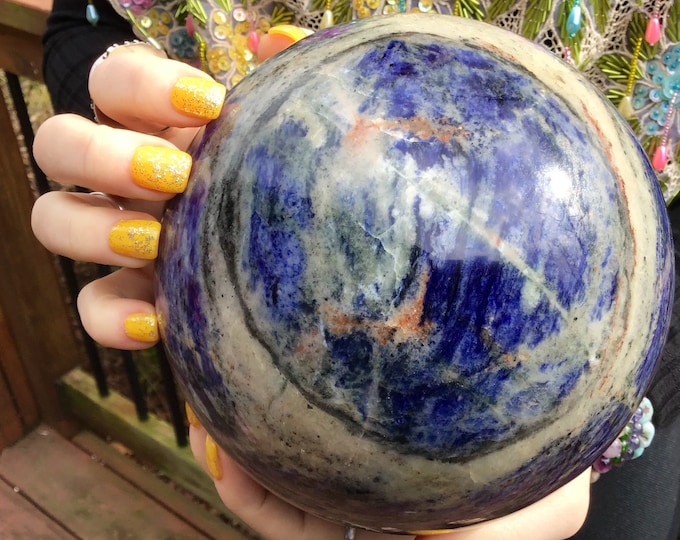 Sodalite Crystal Ball ~ Large 10 Lb 9 oz. ~ 6" Wide ~ Beautiful Royal Blue Polished Sphere, Home Decor ~ Fast Shipping from USA, Tariff Free