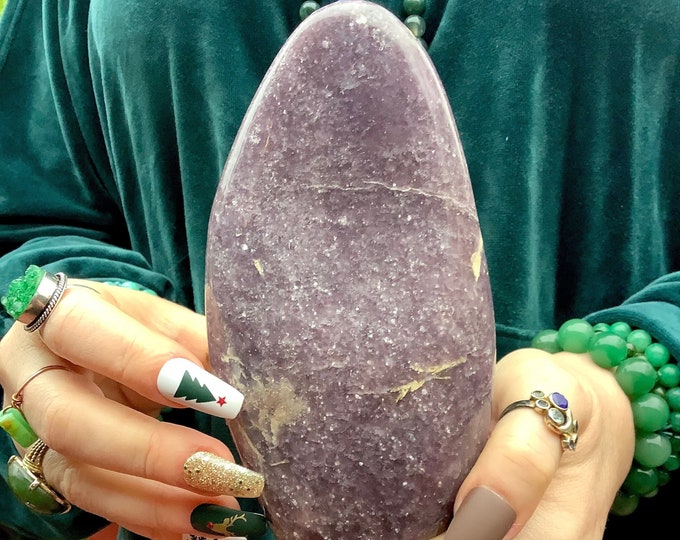 Lepidolite Crystal Free Form Self Standing Pillar ~ Large 1 Lb. 10 oz. ~ 6" Tall ~ Flashing Purple & Sparkling Silver Mica ~ Fast Shipping