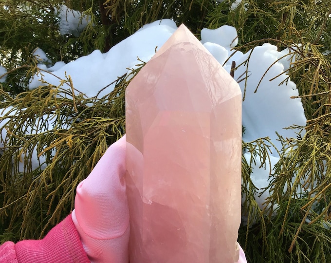 Rose Quartz Crystal Generator ~ Large 4 lb. ~ 7" Tall Tower ~ Natural Baby Pink Color ~ Home, Office Decor ~ Fast & Free Shipping from U.S.A