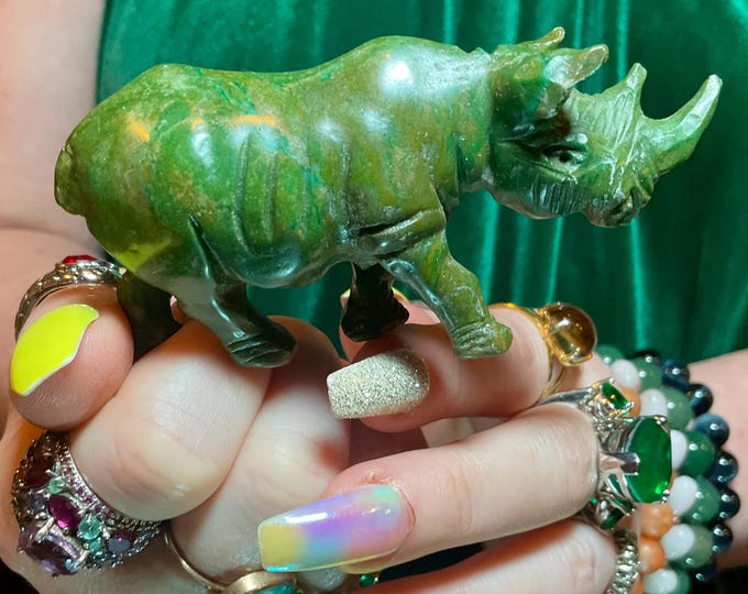 Vintage Hand Carved Verdite Rhinoceros 4 oz. ~ 3" Long ~ Hand Carved ~ Animal Totem, Altar, Reiki Display