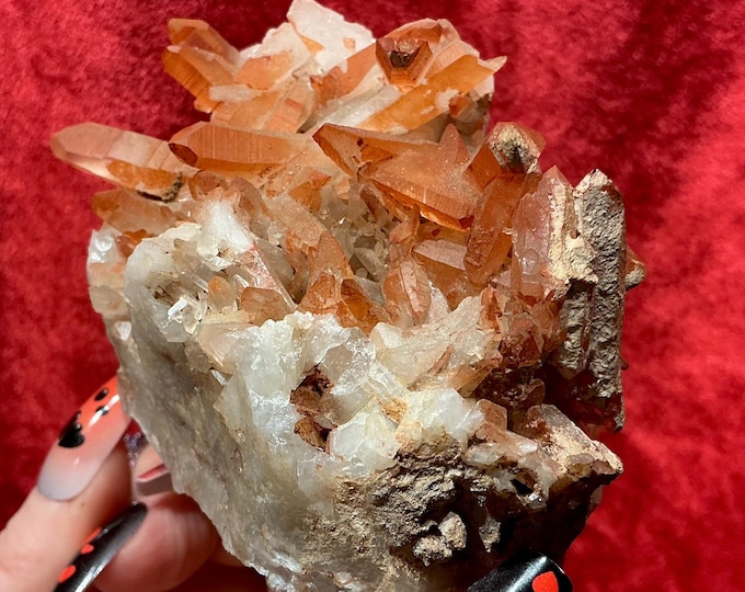 Red Quartz Crystal Cluster ~ Large 1 Lb. ~ 3 1/2" Long ~ Perfect Points ~ Mined in Morocco ~ Fast & Free Shipping, USA + Global Shipping