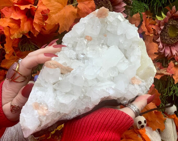 Apophyllite Stilbite Crystal Cluster ~ Large 6 Lb. 15 oz. ~ 10" Long ~ Stunning Peach and Clear Colors ~ Zeolite Specimen ~ Free Shipping ~