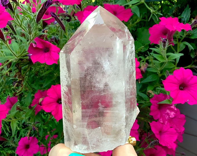Himalayan Healing Quartz Crystal Point ~ Large 1 Lb. 3 oz. ~ Ancient Striations ~ 4" Long ~ Sparkling Rainbow Inclusions ~ Fast Shipping USA