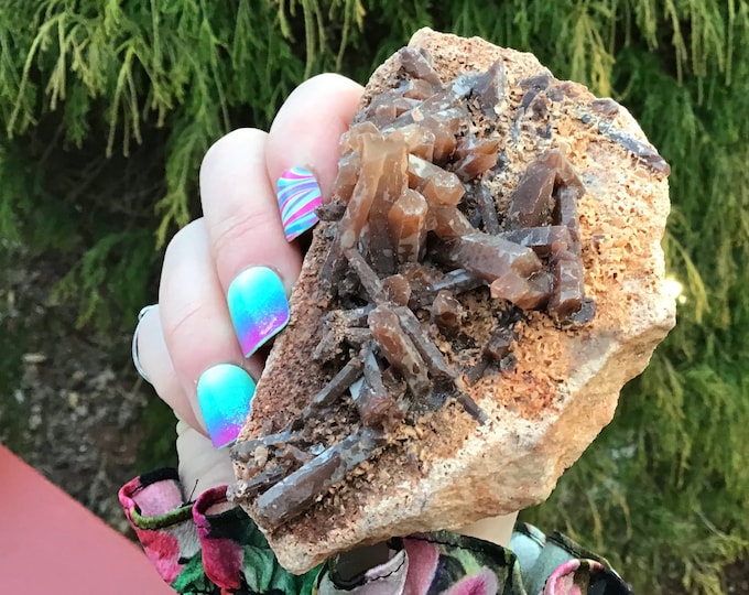 Red Quartz Crystal Cluster - Large 8.8 oz. ~ 4" Long ~ Perfect Points Stone Matrix Red Hematite ~ Mined In Morocco ~ Display Specimen