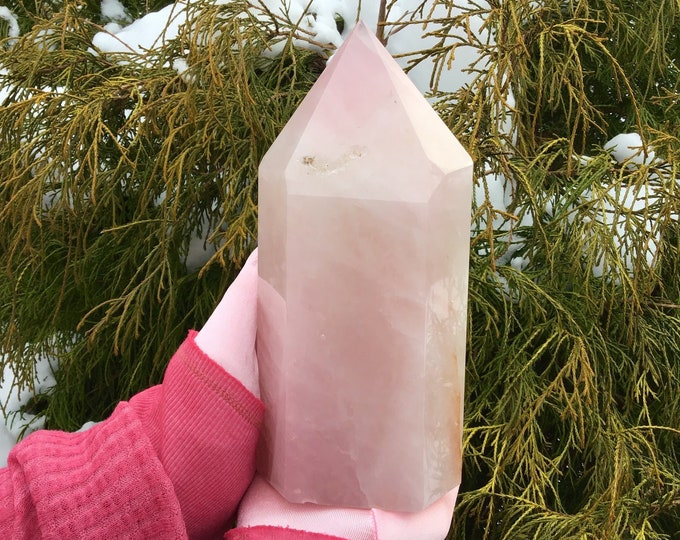 Rose Quartz Crystal Generator ~ Large 4 lb. 7 oz. ~ 7" Tall Tower ~ Valentine's Gift ~ Fast Shipping