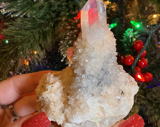 Tibetan Golden Healer Quartz Elestial Crystal Cluster 9 oz. Natural Home Decor