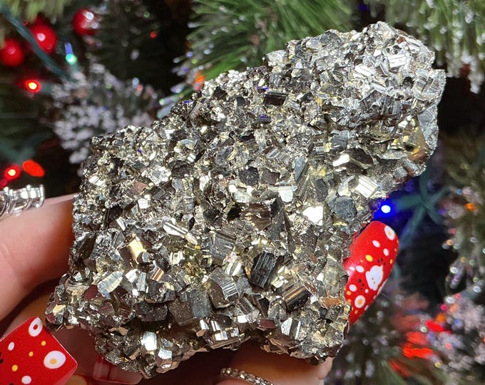 Sparkling Golden Pyrite Crystal 3" Long Cluster, 9 oz.  Meditation Altar Decor