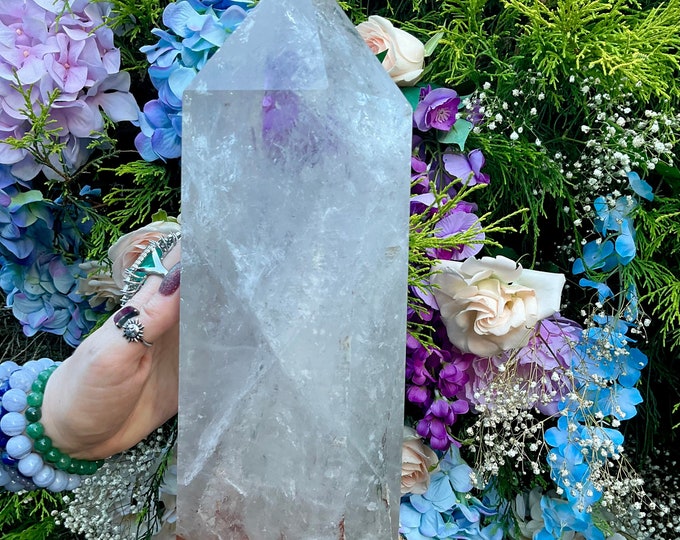 Clear Quartz Crystal Generator ~ Large 16 lb. ~ 13" Tall Tower ~ Sparkling Inclusions ~ Stunning Display ~ Fast & Free Shipping