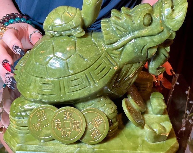 Vintage Jade Dragon Turtle W/ Baby ~ 10 Lb. 11 oz. Carving ~ 9" Long ~ Hand Carved ~ Stunning Museum Quality Polished Specimen ~