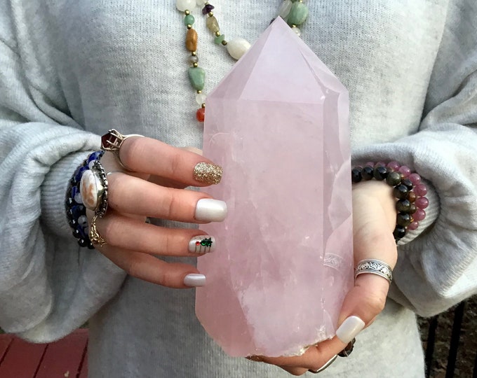 Rose Quartz Crystal Generator ~ Large 3 lb. 13 oz. ~ 7" Tall ~ 3" wide ~ Home Display ~ Big Sparkling Inclusions ~ Fast & Free Shipping ~