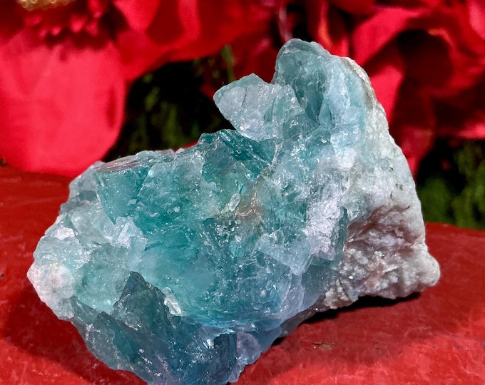 Blue Cubic Fluorite Crystal Cluster 5 oz. Reiki Healing Altar Display, 2" Long