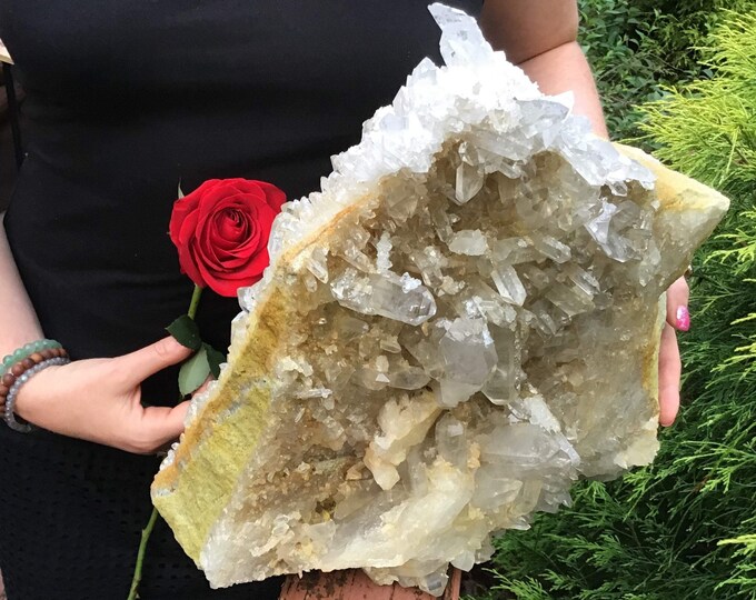 Clear Quartz Crystal 24 Lb.  Cluster ~ 13" Tall ~ Golden Healer ~ Two Sided White Crystal Points Display Specimen Fast & Free Shipping