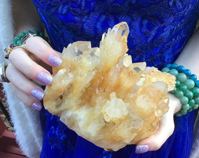 Golden Healer Elestial Quartz Crystal Cluster ~ 3 Lb. 15 oz. ~ 5" Tall ~ Rare Multi Points ~ Stunning Crystal Quartz Display ~ Fast Shipping
